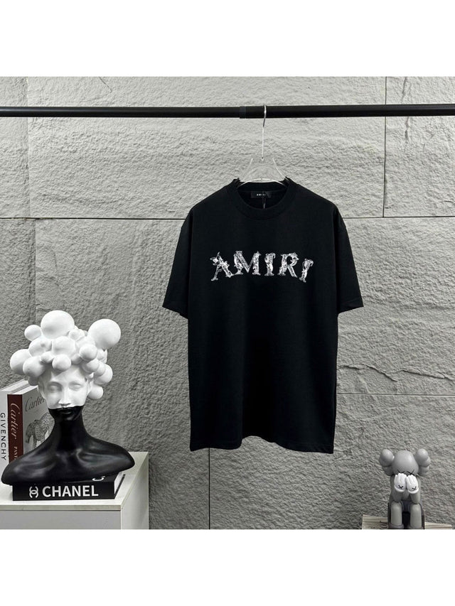 Remera Amiri negra con espalda lisa y logo blanco