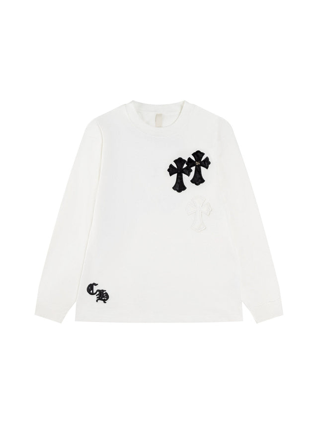 Remera manga larga blanca con cruces negras | Chrome Hearts