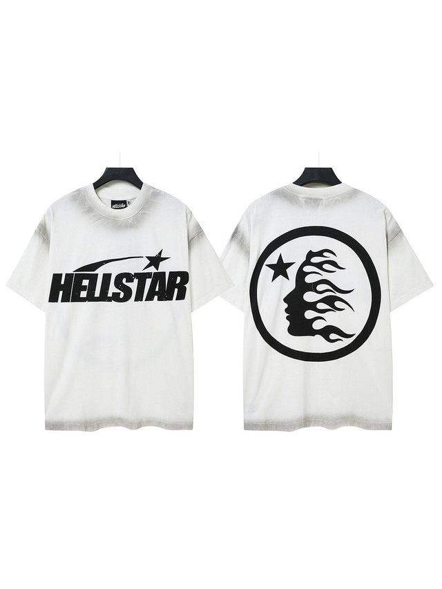 Remera Hellstar blanca con logo negro y emblema posterior | Hellstar