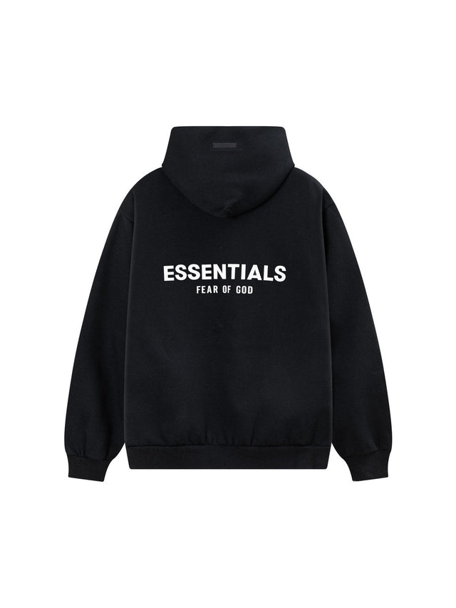 Buzo Essentials negro con capucha y logo blanco | Essentials