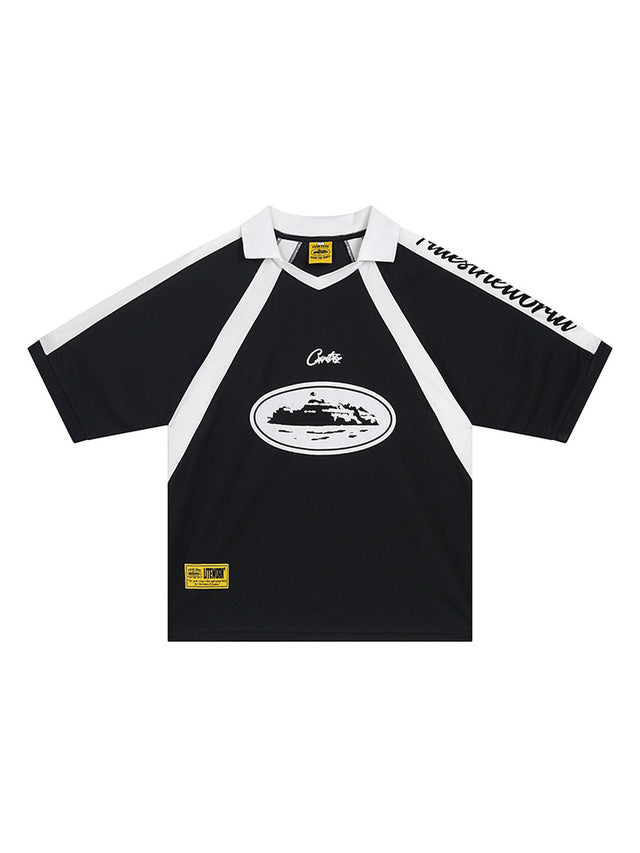 Remera deportiva negra con paneles blancos | Corteiz