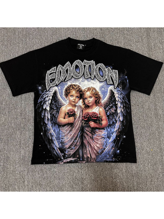 Remera negra con dos �ngeles en tonos violetas � Mixed Emotion | Mixed Emotion