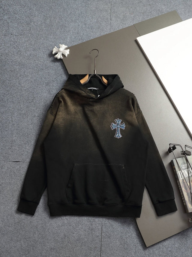 Buzo negro con capucha y cruz azul — Chrome Hearts