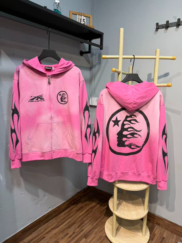 Buzo Hellstar rosa con llamas negras — Hellstar