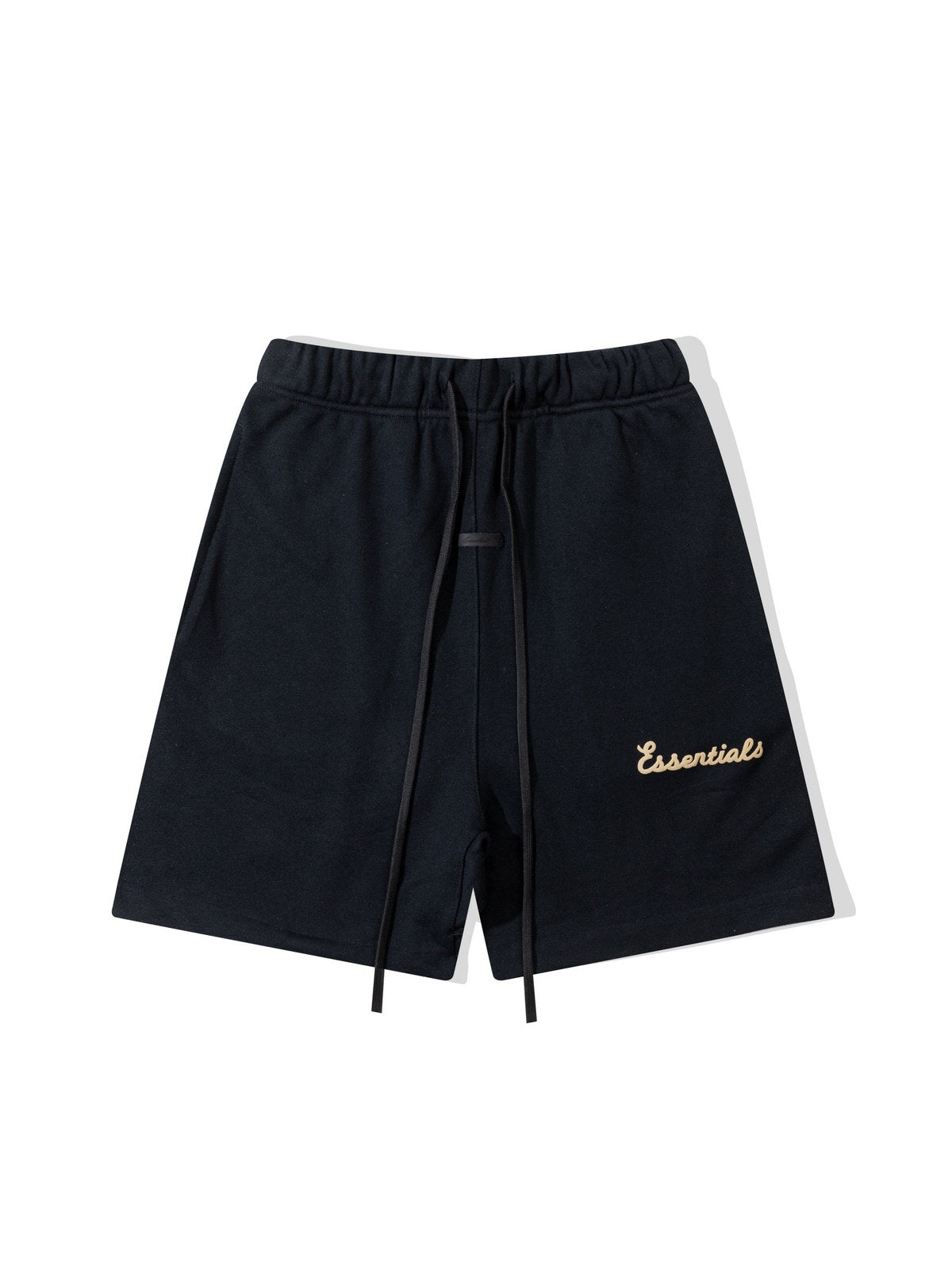 Short Essentials negro con logo cursivo beige | Essentials
