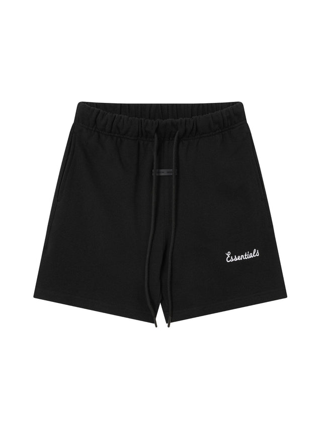 Short Essentials negro con logo cursivo blanco | Essentials