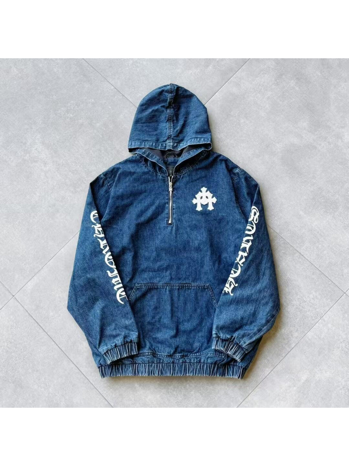 Buzo azul con capucha y medio cierre | Chrome Hearts