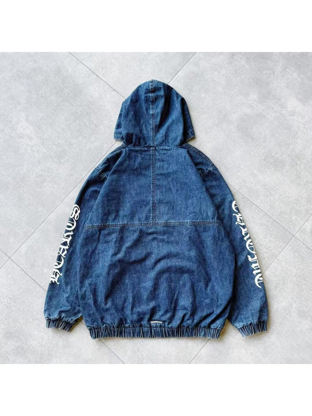 Buzo azul con capucha y medio cierre | Chrome Hearts