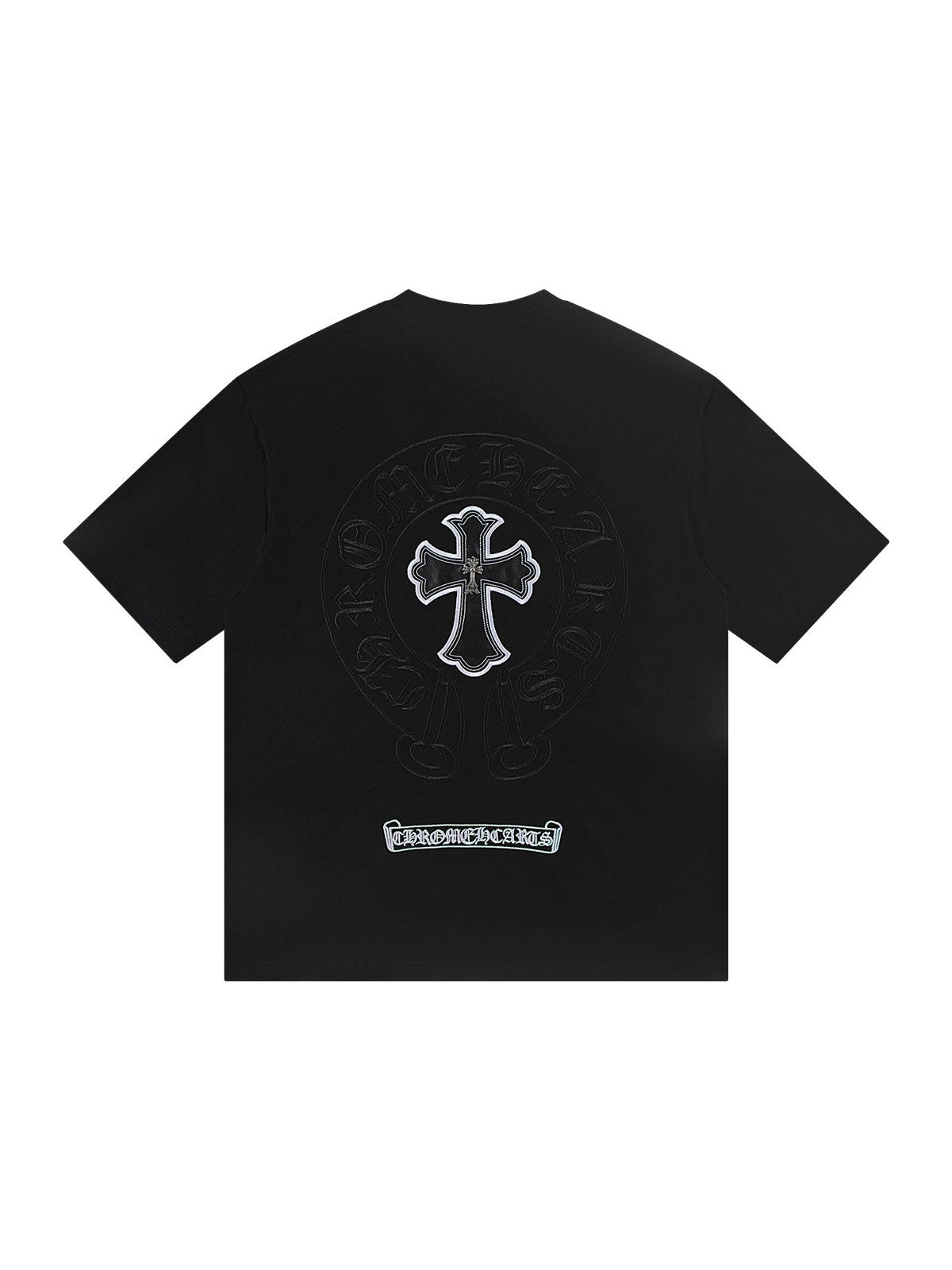 Remera negra con emblema gris y cruz posterior | Chrome Hearts