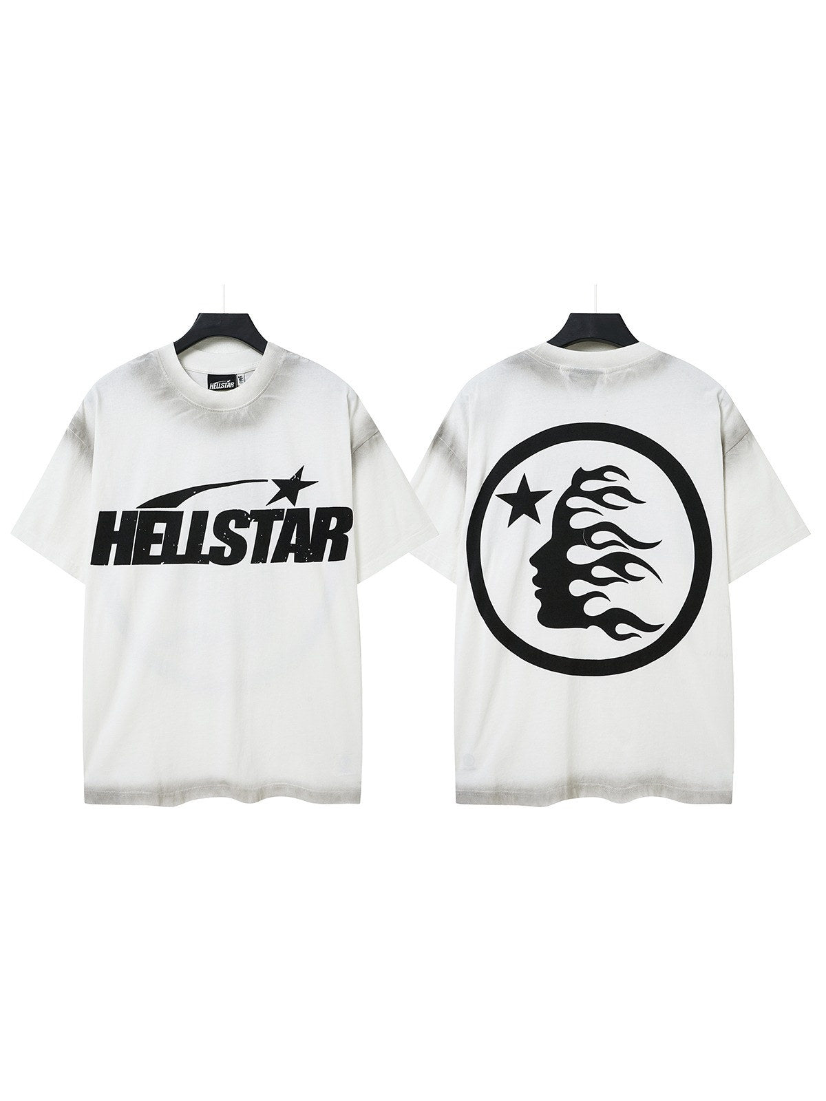 Remera Hellstar blanca con logo negro y emblema posterior | Hellstar