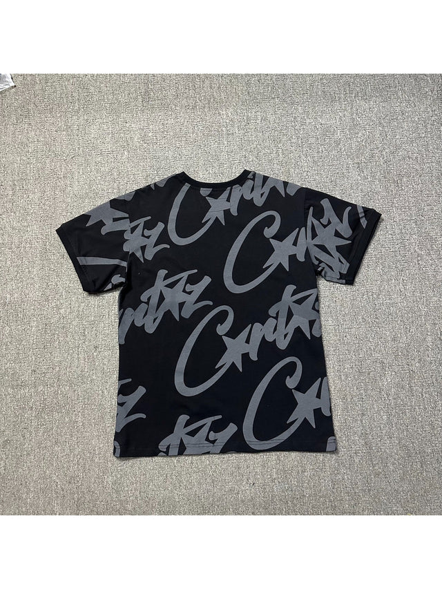 Remera negra con logos grises integrales | Corteiz