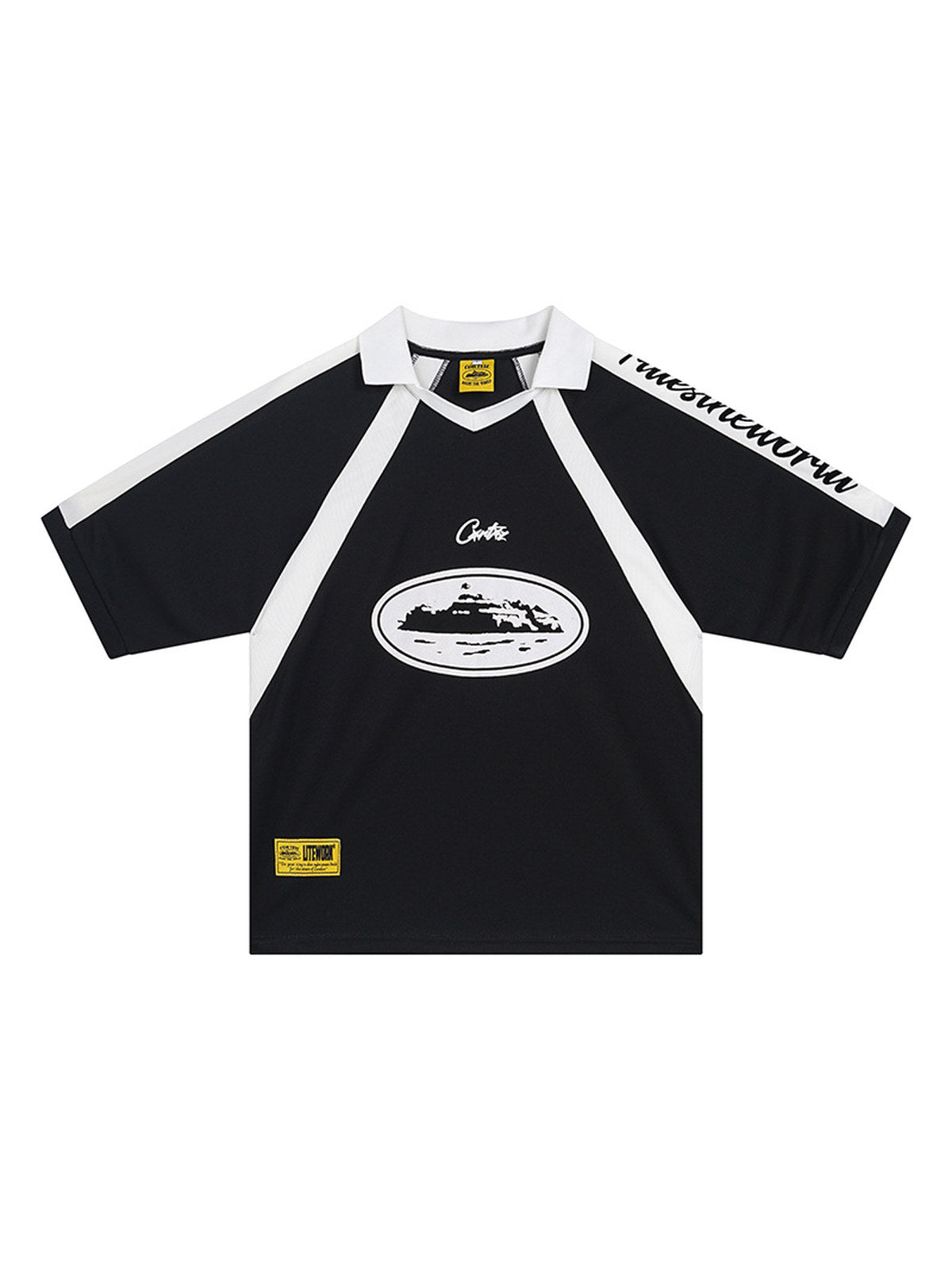 Remera deportiva negra con paneles blancos | Corteiz