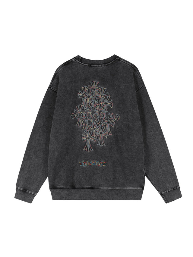 Buzo negro lavado con estampado de cruces | Chrome Hearts