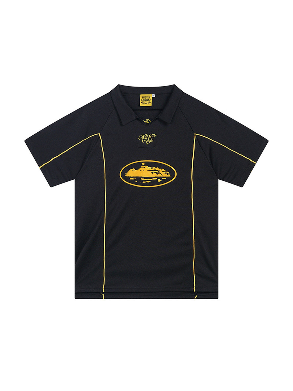 Remera deportiva negra con detalles amarillos | Corteiz