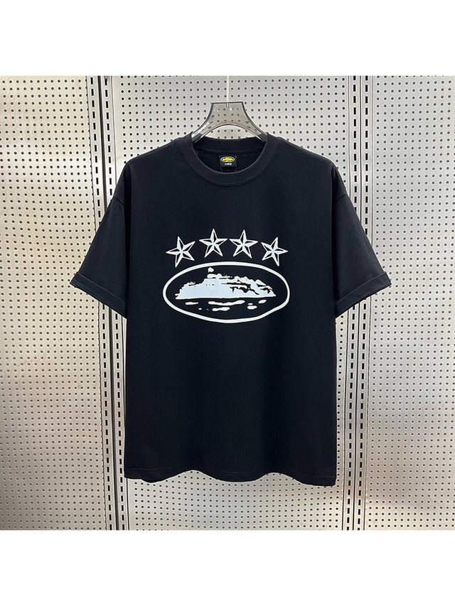 Remera negra con emblema y estrellas | Corteiz