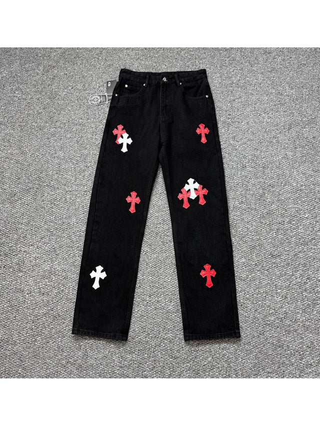 Jean negro con cruces rojas y blancas | Chrome Hearts