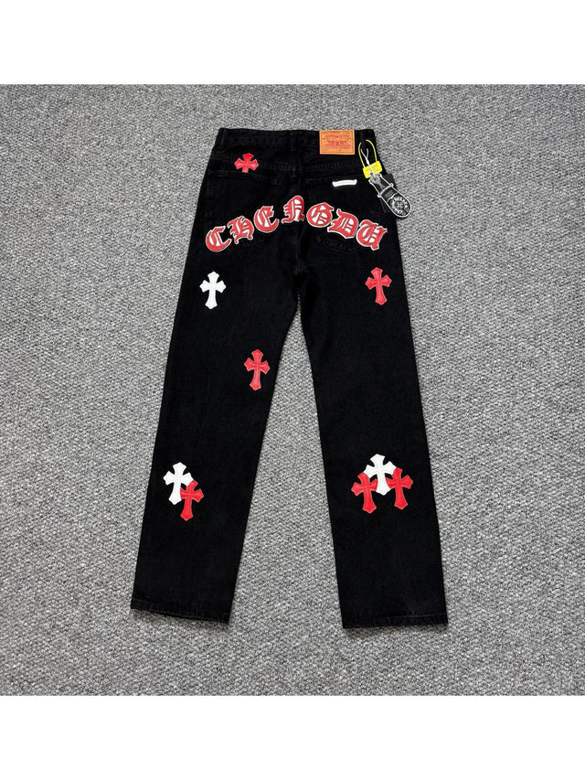 Jean negro con cruces rojas y blancas | Chrome Hearts