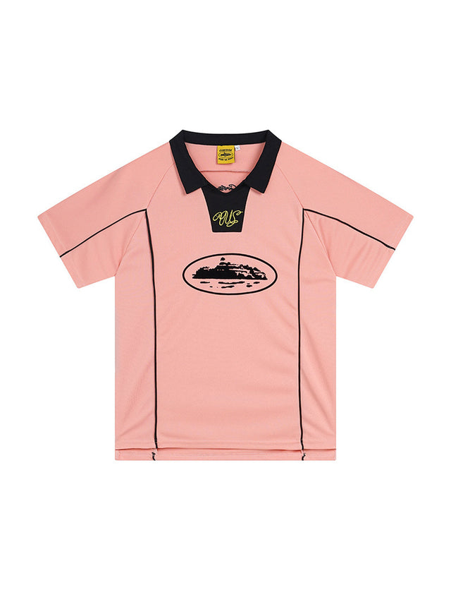 Remera deportiva rosa con cuello negro | Corteiz