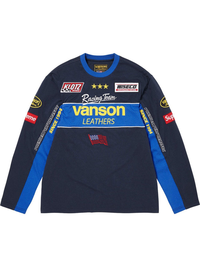 Remera manga larga azul con parches de carreras � Supreme | Supreme