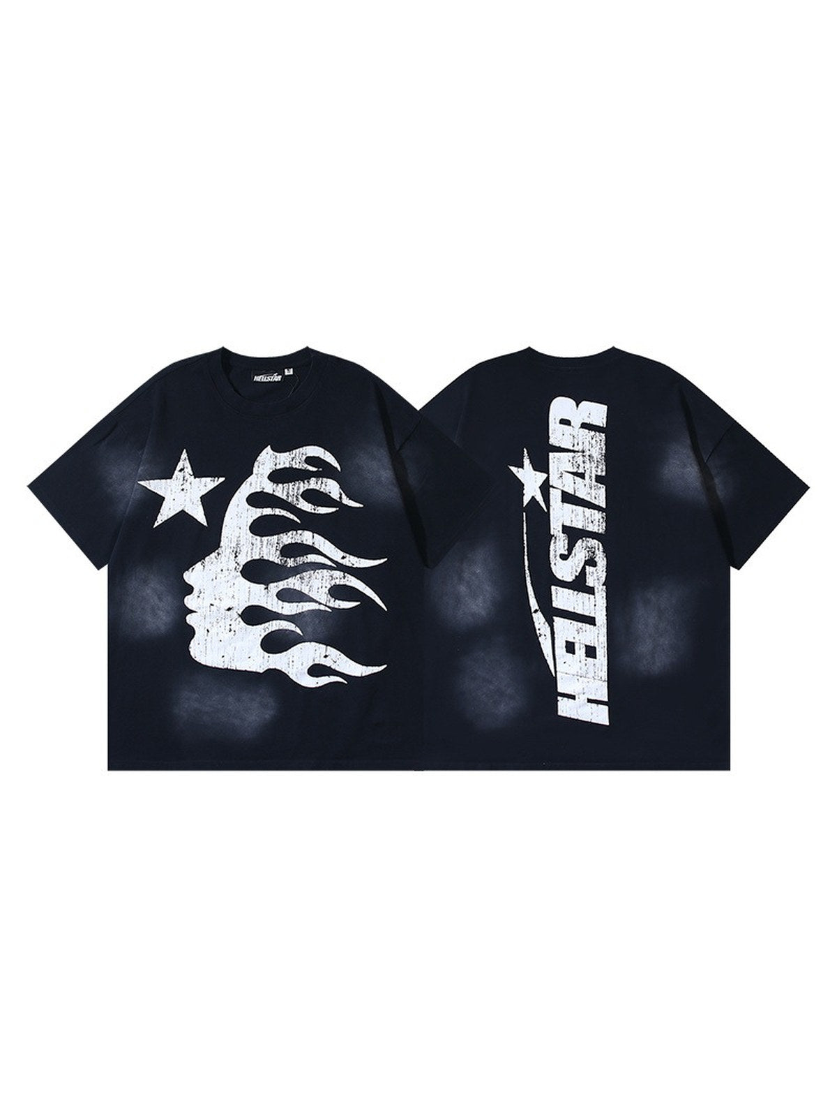 Remera Hellstar negra con rostro en llamas blanco | Hellstar