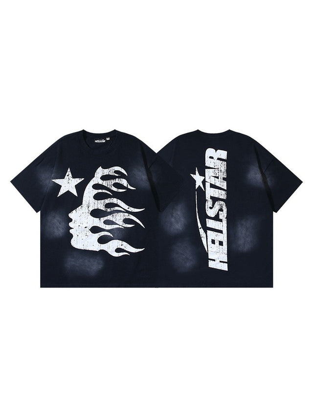 Remera Hellstar negra con rostro en llamas blanco | Hellstar