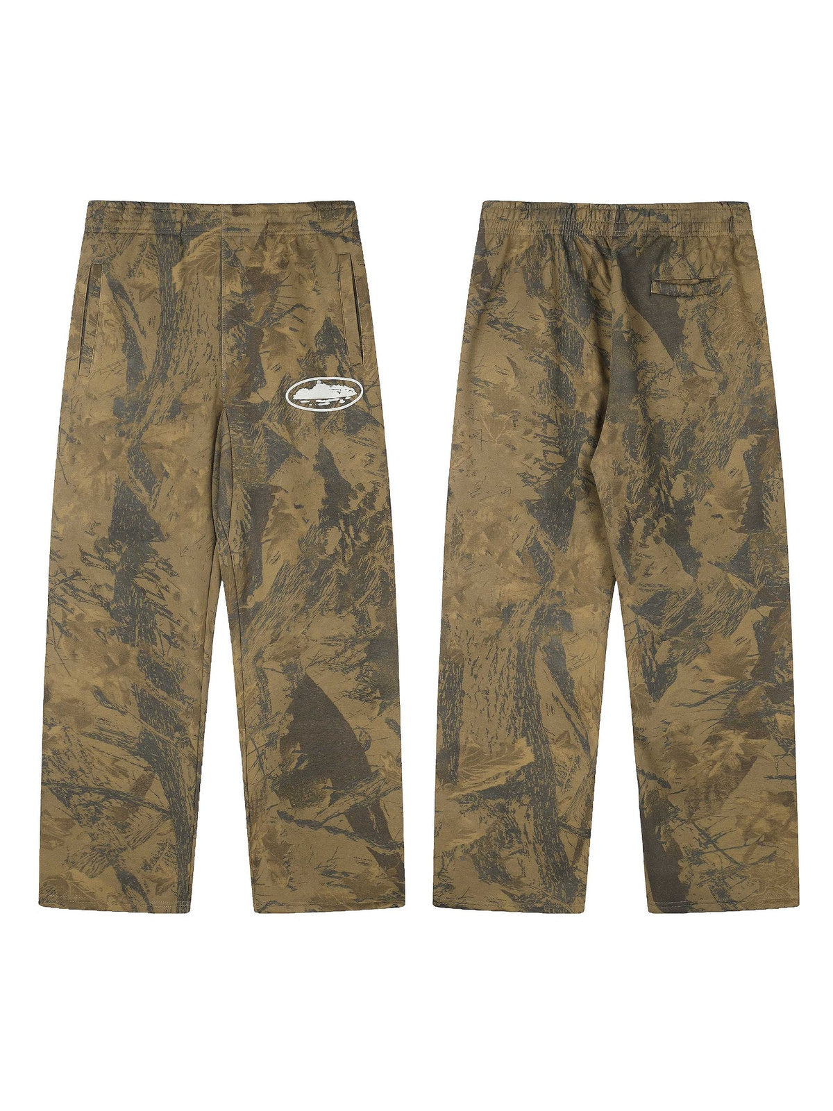 Pantal�n camuflado marr�n con emblema blanco | Corteiz