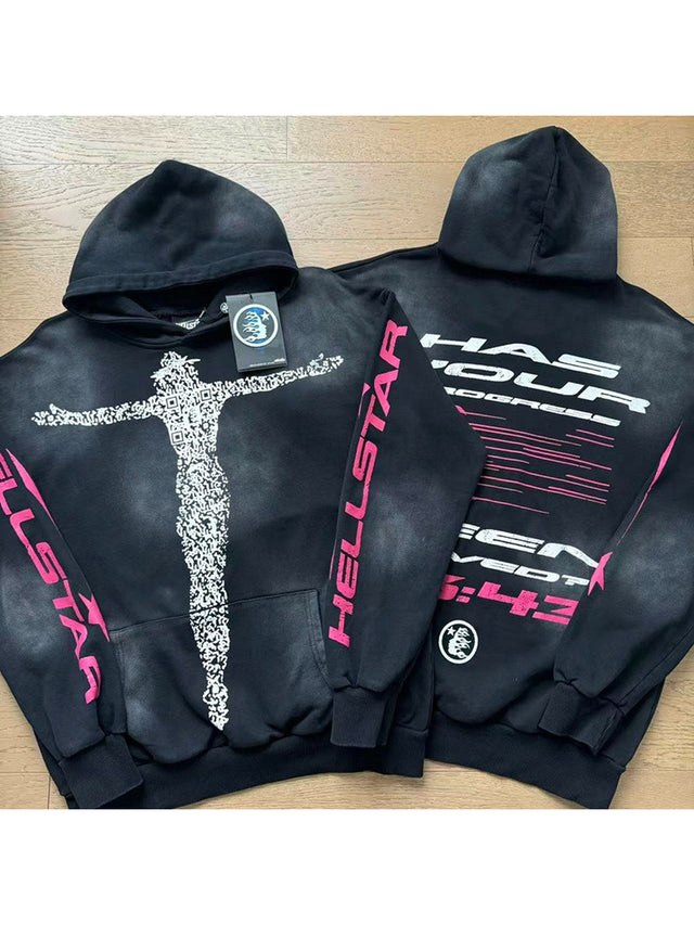 Conjunto Hellstar negro con cruz y detalles rosas | Hellstar