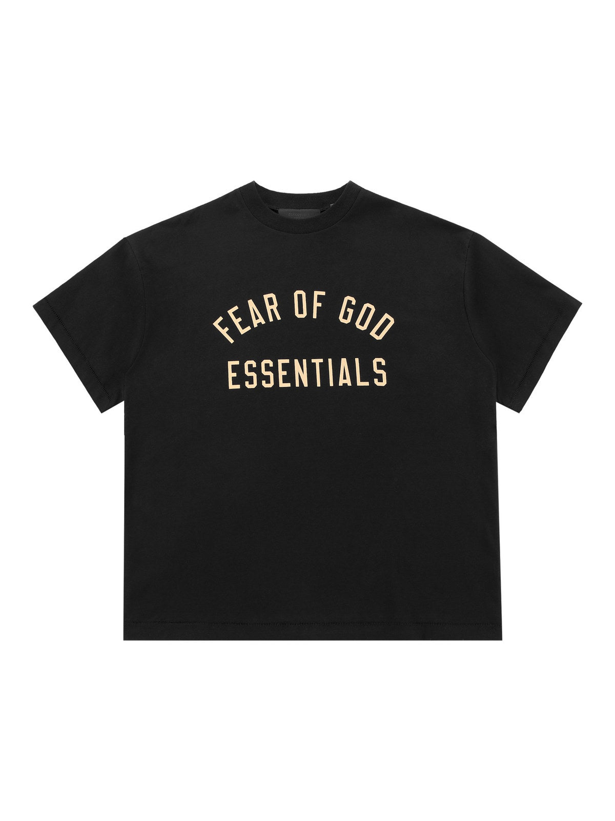 Remera Essentials Fear of God negra con letras beige | Essentials