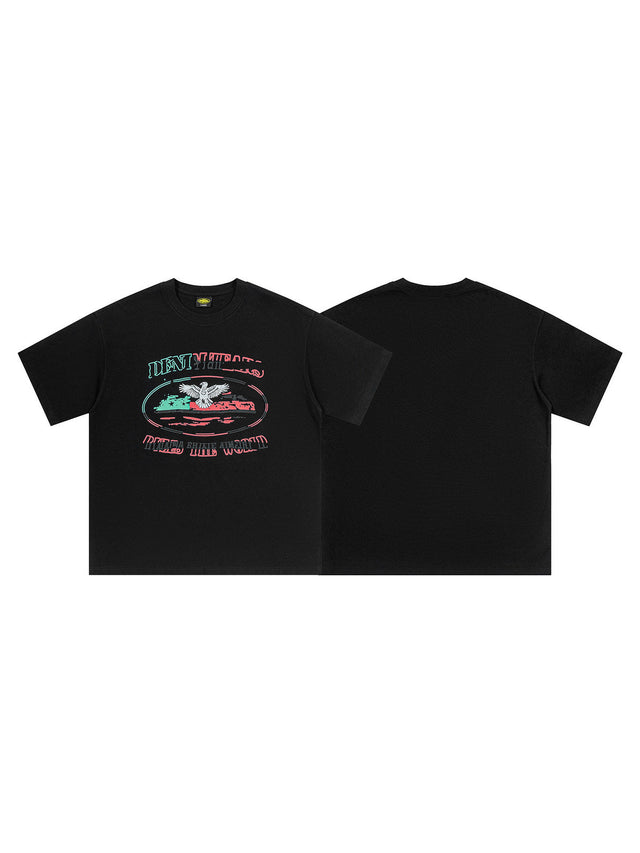 Remera negra con gr�fico rojo y verde | Corteiz