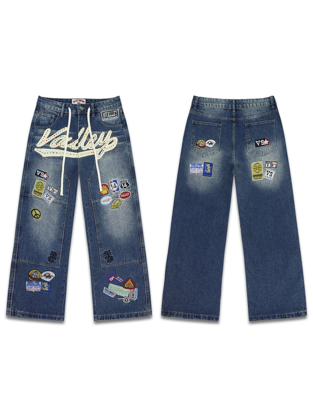 Pantalón de jean azul con parches y logo · Valley | Valley