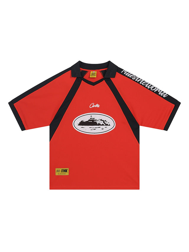 Remera deportiva roja con paneles negros | Corteiz
