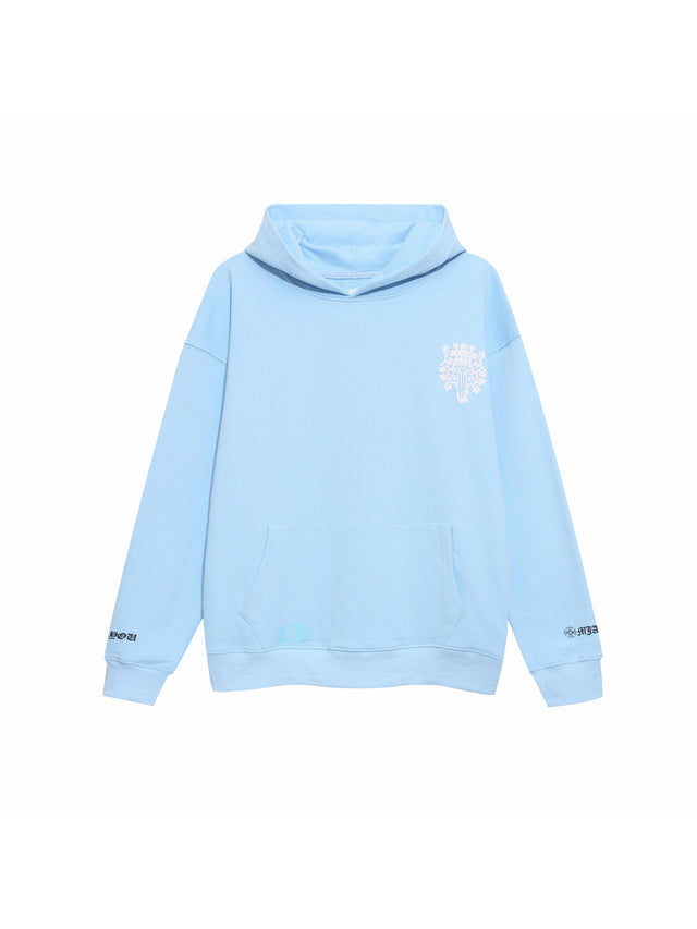 Buzo celeste con capucha y estampado blanco | Chrome Hearts