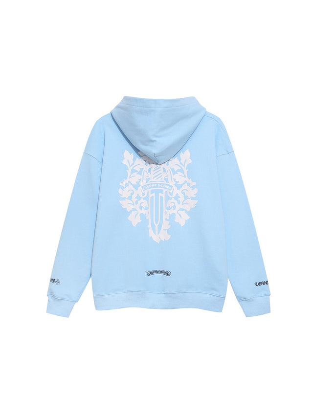 Buzo celeste con capucha y estampado blanco | Chrome Hearts