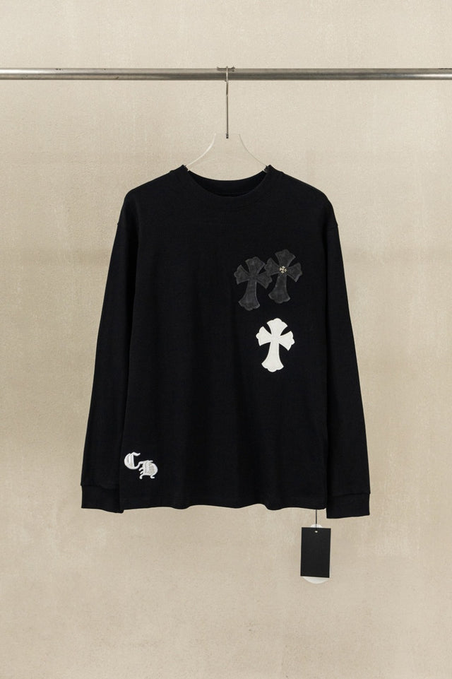 Remera manga larga negra con cruces blancas y grises — Chrome Hearts