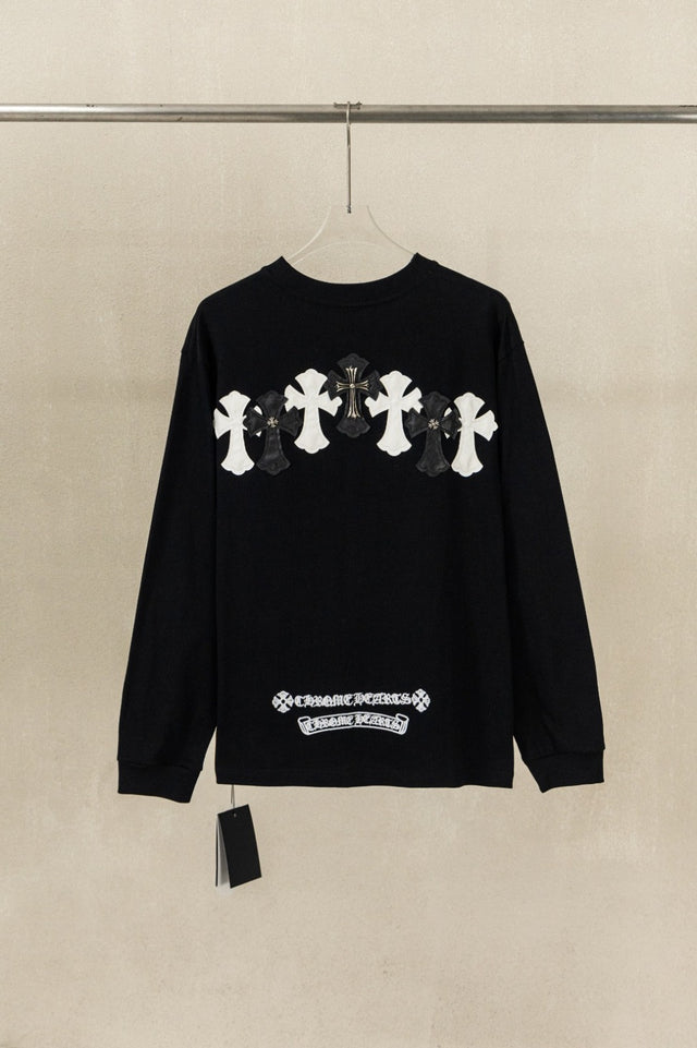 Remera manga larga negra con cruces blancas y grises — Chrome Hearts